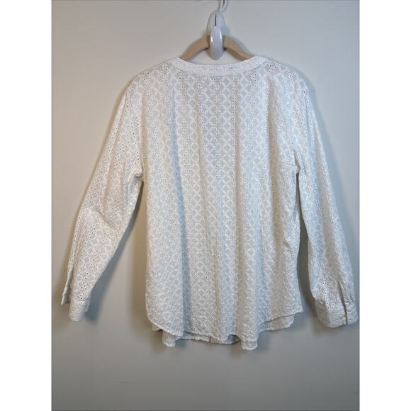 Fever White Eyelet Pintuck Boho Blouse Women’s L Cotton Peasant Top - Picture 4 of 16